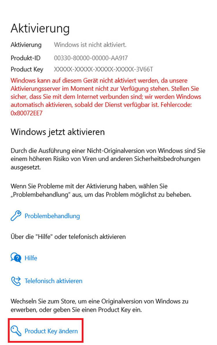 Windows 10 Product Key ändern