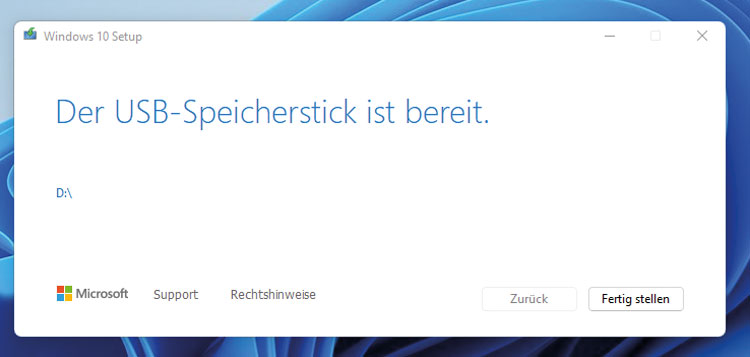 Windows 10 Installation: Der UBS-Stick ist bereit