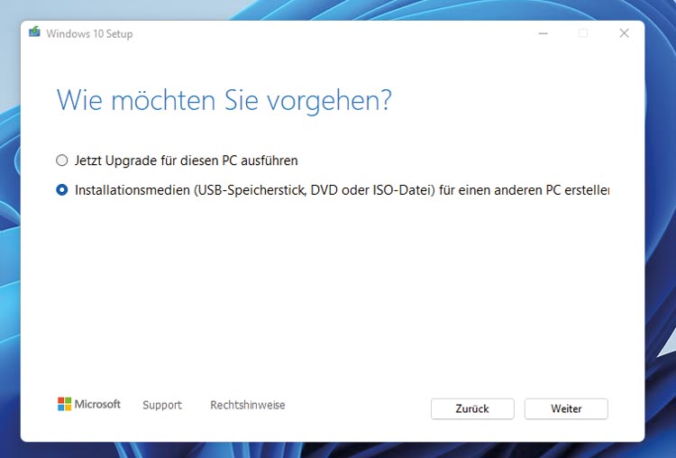 Windows 10 Setup - Installationsmedien