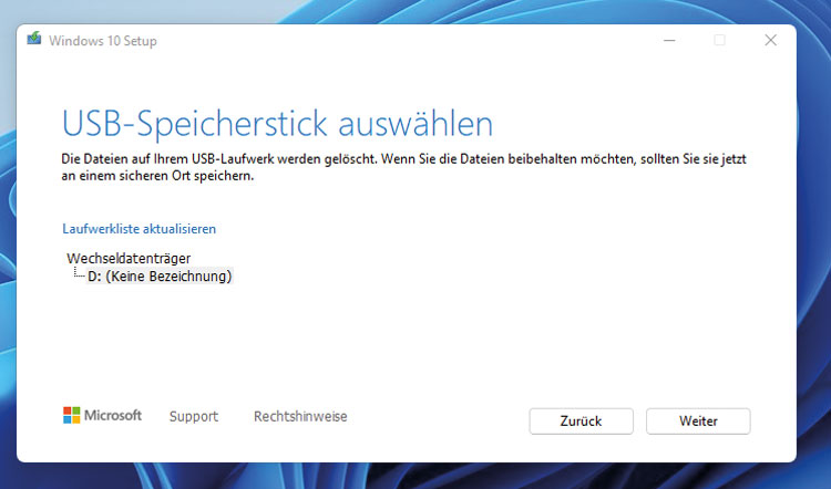 Windows 10 Setup - USB Speicherstick