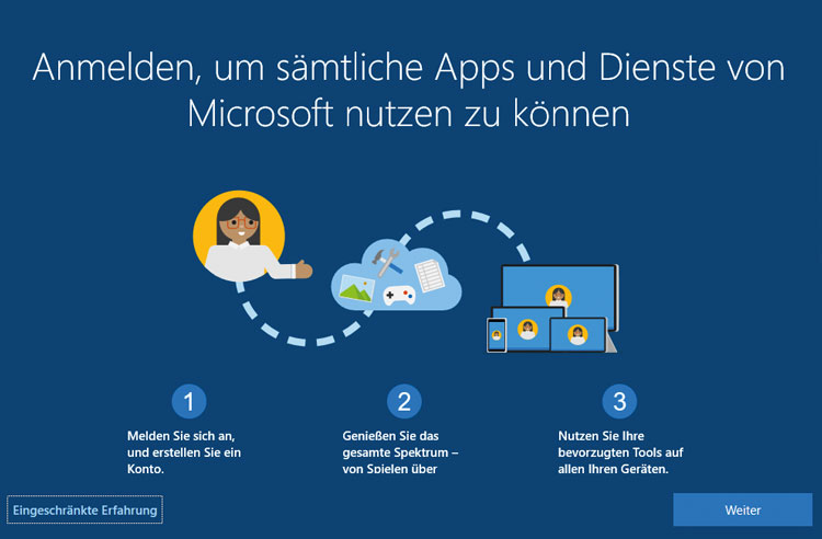 Windows 10 einrichten - eingeschränkte Erfahrung