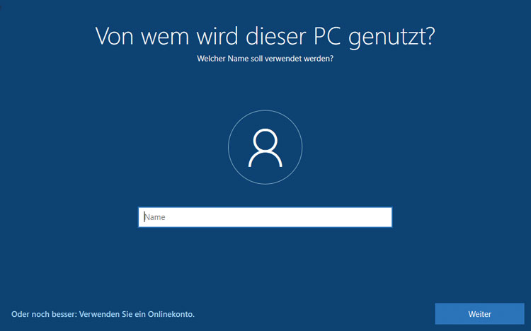 Windows 10 einrichten - Benutzername festlegen