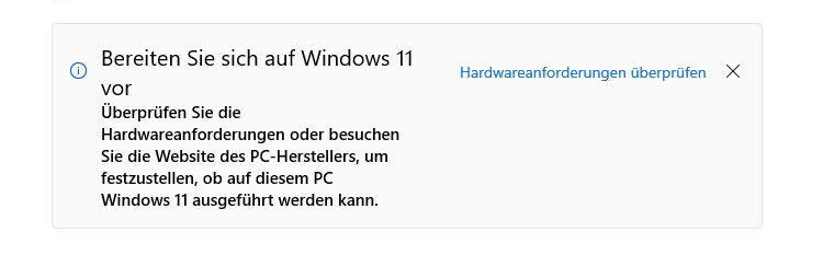 Windows 10 Updates - Hinweis Windows 11