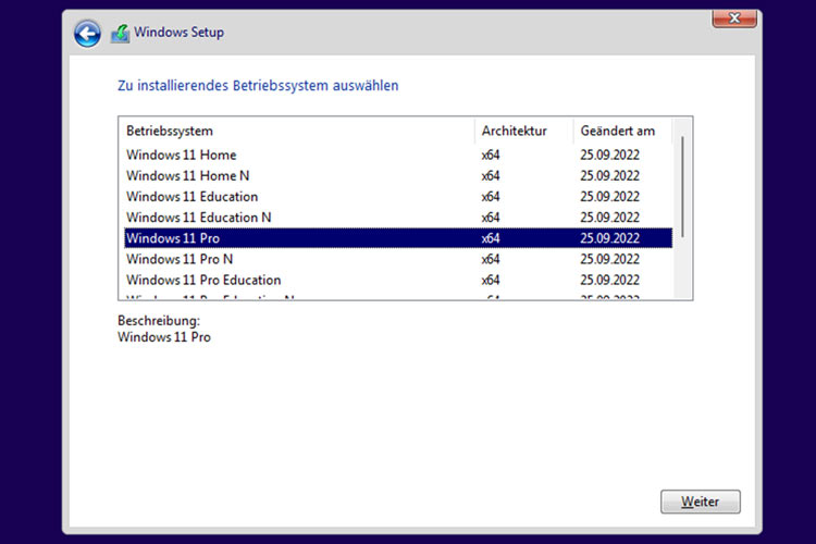 Windows 11 - Betriebssystem wählen