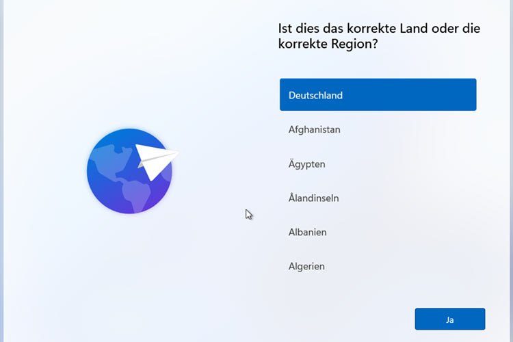Windows 11 - Region auswählen